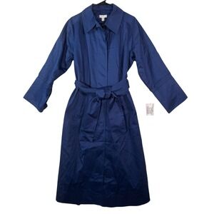 Topshop Navy Blue Belted Trench Coat Maxi Duster Button Front US 6 NEW with Tag